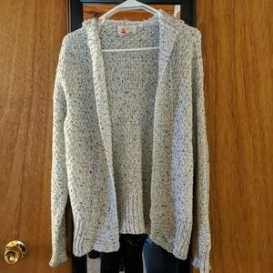 White hooded cardigan with black specks